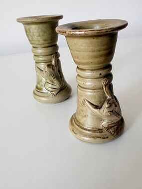 Frog Candlestick Holders Stoneware Made in Indonesia Tree Frog